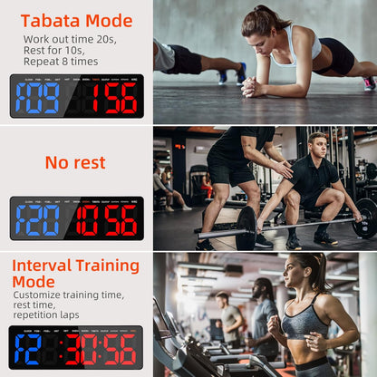 Gym Timer, 16.5" Large Digital Wall Clock for Gym Interval Workout, Remote Control LED Digital Timer for Home Decor, Living Room, Office, Gym, Classroom