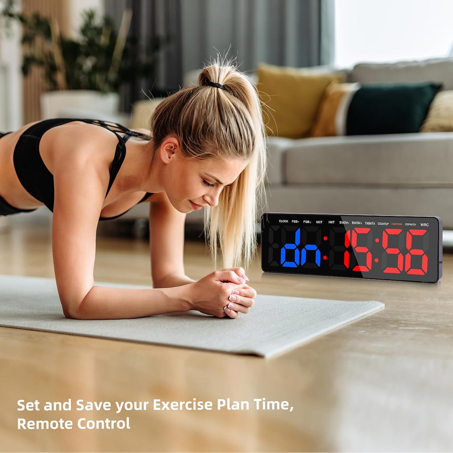 Gym Timer, 16.5" Large Digital Wall Clock for Gym Interval Workout, Remote Control LED Digital Timer for Home Decor, Living Room, Office, Gym, Classroom